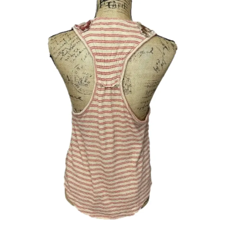 Free People Striped Surplice Tank Floral Appliqués